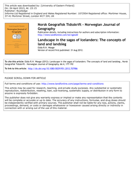 Landscape in the Sagas of Icelanders: the Concepts of Land and Landsleg Edda R.H