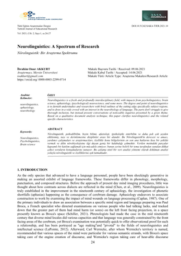 Neurolinguistics: a Spectrum of Research Nörolinguistik: Bir Araştırma Spektrumu