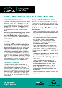 School Leavers Options Guide for Summer 2020 - West