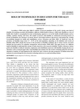 Role of Technology in Education for Visually Impaired
