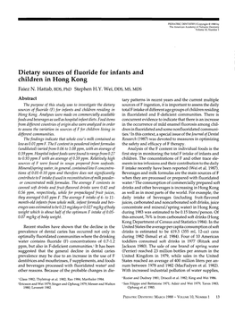 Dietary Sources of Fluoride for Infants and Children in Hong Kong Faiez N