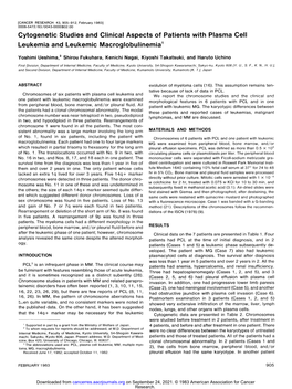 Cytogenetic Studies and Clinical Aspects of Patients with Plasma Cell Leukemia and Leukemic Macroglobulinemia 1