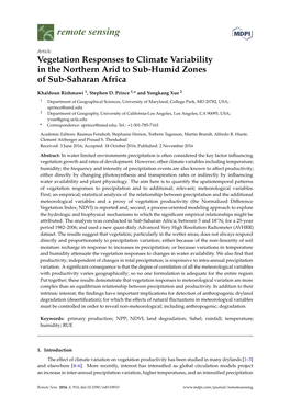 Vegetation Responses to Climate Variability in the Northern Arid to Sub-Humid Zones of Sub-Saharan Africa