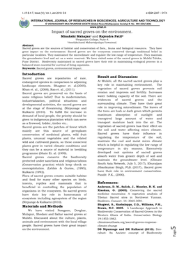 Impact of Sacred Groves on the Environment. Minakshi Mahajan1 and Rajendra Patil2 1Fergusson College, Pune-4