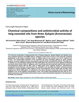 Chemical Compositions and Antimicrobial Activity of Twig Essential Oils from Three Xylopia (Annonaceae) Species