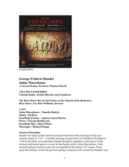 George Frideric Handel Judas Maccabæus a Sacred Drama, Words by Thomas Morell