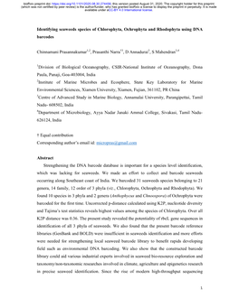 Identifying Seaweeds Species of Chlorophyta, Ochrophyta and Rhodophyta Using DNA Barcodes