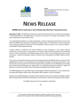 News Release Amm Meets Virtually with Parkland District Municipalities