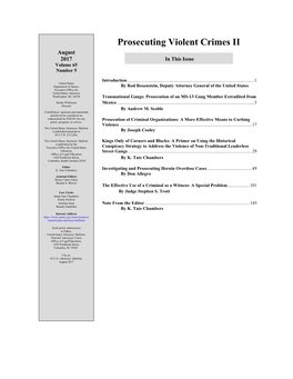 Prosecuting Violent Crimes II August 2017 in This Issue Volume 65 Number 5