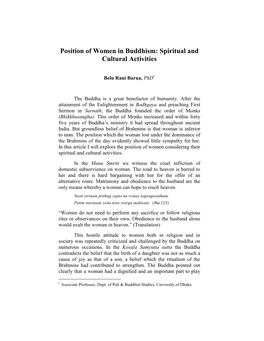 Position of Women in Buddhism: Spiritual and Cultural Activities