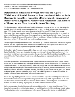 Deterioration of Relations Between Morocco and Algeria