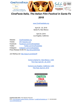 Cinefesta Italia, the Italian Film Festival in Santa Fe 2018