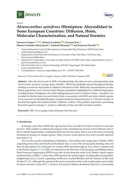 Aleurocanthus Spiniferus (Hemiptera: Aleyrodidae) in Some European Countries: Diﬀusion, Hosts, Molecular Characterization, and Natural Enemies