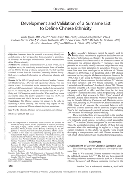 Development and Validation of a Surname List to Define Chinese