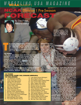 NCAA Division I Pre-Season FORECAST by Dan Fickel, National Editor