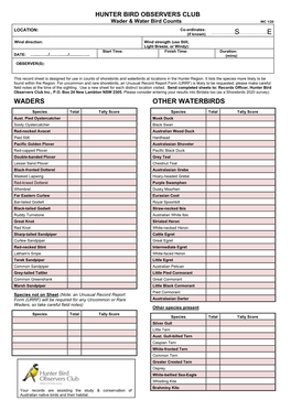 HBOC Wader & Waterbird Record Sheet (As Pdf)