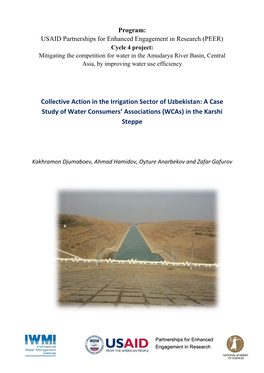 Collective Action in the Irrigation Sector of Uzbekistan: a Case Study of Water Consumers’ Associations (Wcas) in the Karshi Steppe