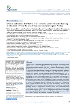 Invasion and Current Distribution of the Octocoral Carijoa Riisei (Duchassaing & Michelotti, 1860) in the Ecuadorian Coast (Eastern Tropical Pacific)