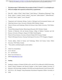 1 the Photoreceptor UVR8 Mediates the Perception of Both UV