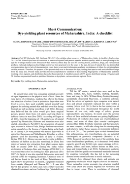 Dye-Yielding Plant Resources of Maharashtra, India: a Checklist