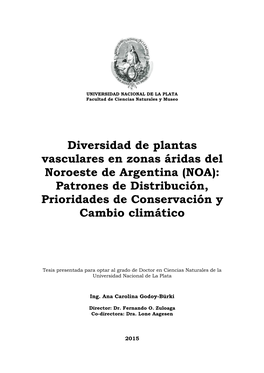 NOA): Patrones De Distribución, Prioridades De Conservación Y Cambio Climático