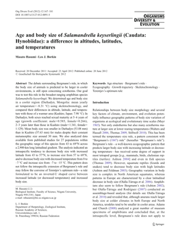 Age and Body Size of Salamandrella Keyserlingii (Caudata: Hynobiidae): a Difference in Altitudes, Latitudes, and Temperatures