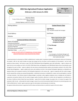 2021 Non-Agricultural Producer Application Reg _____ Cert _____