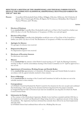 Minutes of a Meeting of the Grappenhall and Thelwall Parish Council at the Council Offices, Bellhouse Lane on Thursday 17Th July