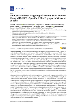NK-Cell-Mediated Targeting of Various Solid Tumors Using a B7-H3 Tri-Speciﬁc Killer Engager in Vitro and in Vivo