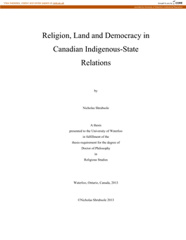 Religion, Land and Democracy in Canadian Indigenous-State Relations