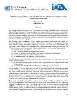 1 ECA-IORA Training-Workshop on Enhancing the Contribution of Preferential Trade Agreements to Inclusive and Equitable Trade