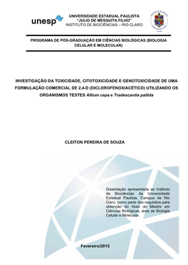 Investigação Da Toxicidade, Citotoxicidade E Genotoxicidade De