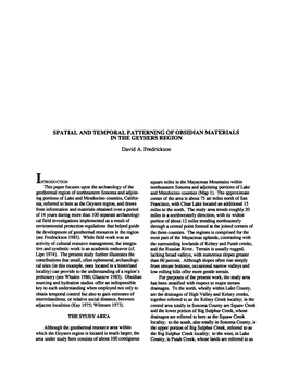 SPATIAL and TEMPORAL PATTERNING of OBSIDIAN MATERIALS in the GEYSERS REGION David A. Fredrickson