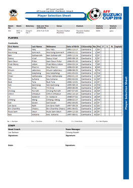 Player Selection Sheet