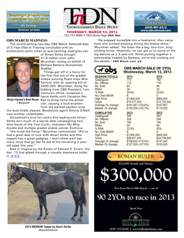 OBS MARCH MADNESS OBS MARCH SALE of 2Yos Wednesday, March 13, 2013