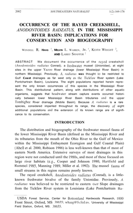 Occurrence of the Rayed Creekshell, Anodontoides Radzatus, in the Mississippi River Basin: Implications for Conservation and Biogeography