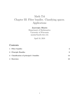 Math 754 Chapter III: Fiber Bundles. Classifying Spaces. Applications