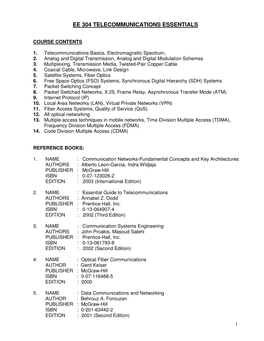 Ee 304 Telecommunications Essentials