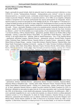 Istoria Participării României La Jocurile Olimpice De Vară (I) Daniela Silivaș Și Lavinia Miloșovici, Pe Urmele Nadiei