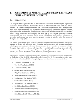 21. Assessment of Aboriginal and Treaty Rights and Other Aboriginal Interests