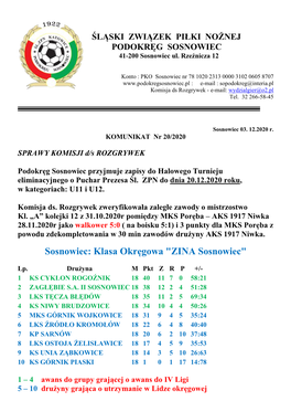 ŚLĄSKI ZWIĄZEK PIŁKI NOŻNEJ PODOKRĘG SOSNOWIEC 41-200 Sosnowiec Ul