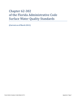 Chapter 62-302 of the Florida Administrative Code Surface Water Quality Standards