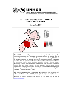 Governorate Assessment Report Erbil Governorate