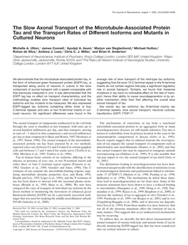 The Slow Axonal Transport of the Microtubule-Associated Protein Tau and the Transport Rates of Different Isoforms and Mutants in Cultured Neurons