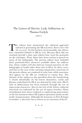 The Letters of Harriet, Lady Ashburton, to Thomas Carlyle Part Ii