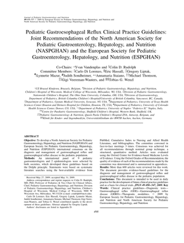 Pediatric Gastroesophageal Reflux Clinical Practice Guidelines: Joint Recommendations of the North American Society for Pediatri