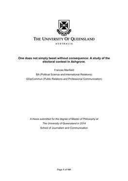 One Does Not Simply Tweet Without Consequence: a Study of the Electoral Contest in Ashgrove