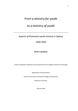 Aspects of Protestant Youth Ministry in Sydney 1930-1959