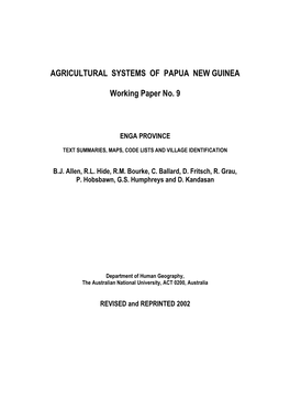 Agricultural Systems of Papua New Guinea Working Paper No