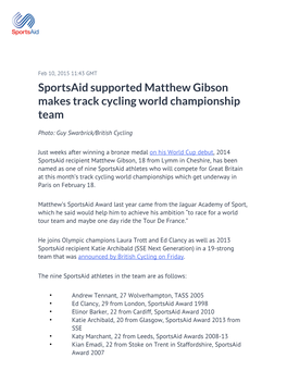 Sportsaid Supported Matthew Gibson Makes Track Cycling World Championship Team
